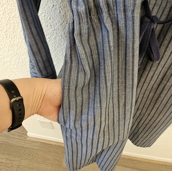 Land's End Size 10 100% Cotton Blue Stripe Tie Waist Belt Dress Dry Cleaned - Picture 9 of 12